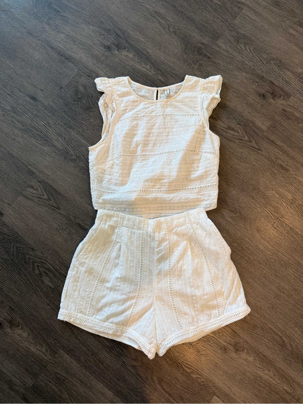 Gentle Fawn White Linen Textured Eyelet Top and Short Set